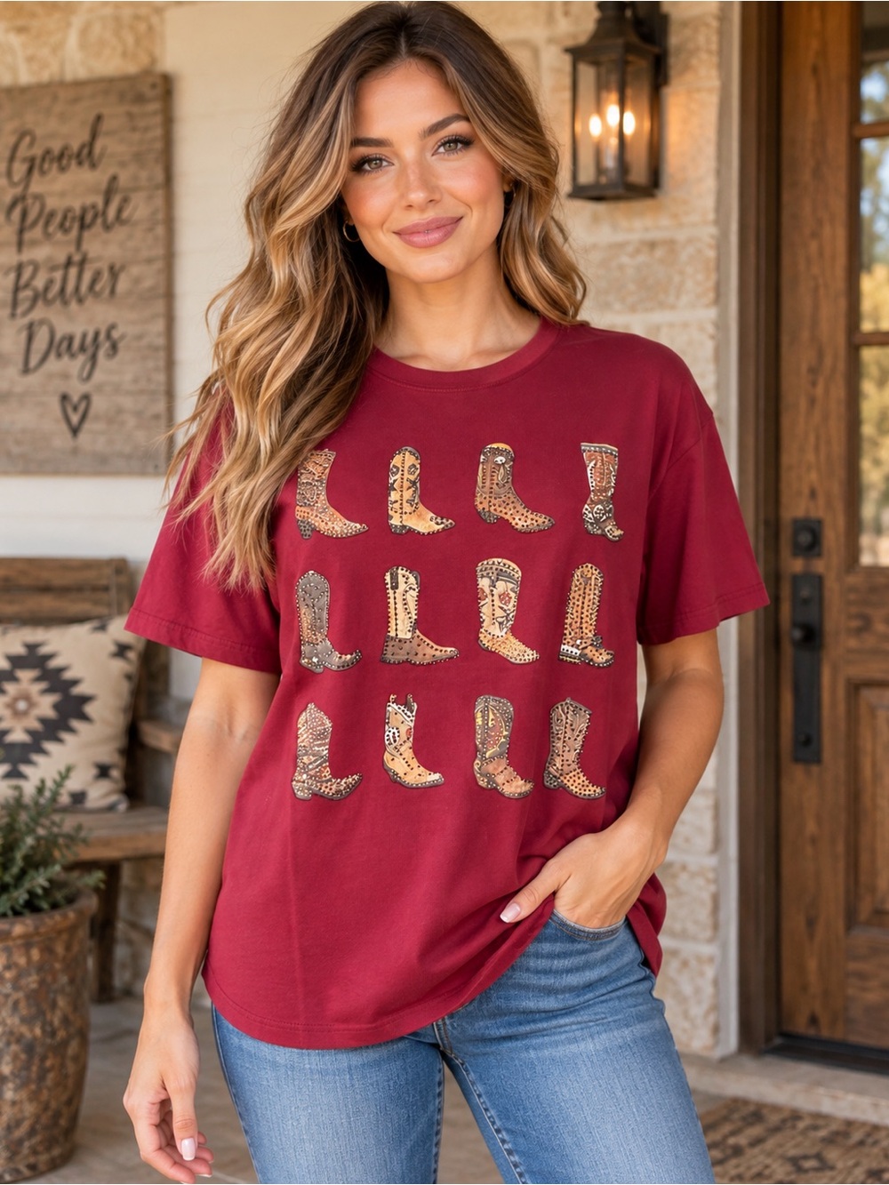 Y & F Rhinestone Cowboy Boots Graphic Tee L/XL NWT